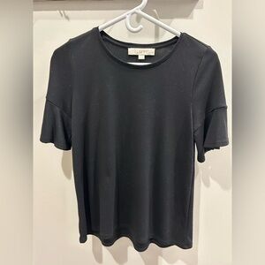 LOFT Elegant Black Ruffle Sleeve Tee
